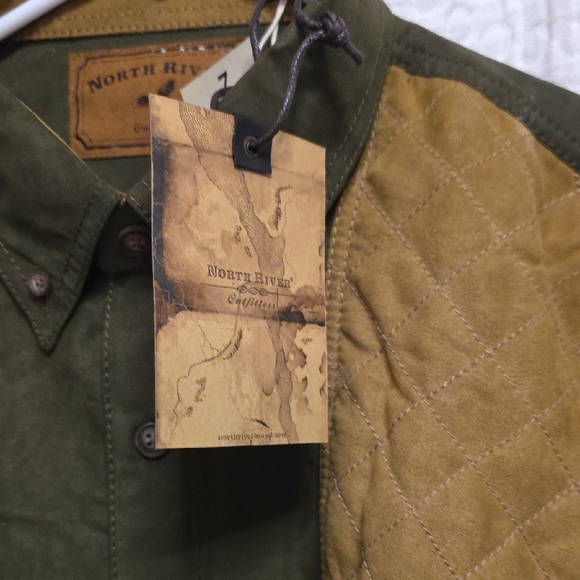 Men's Olive Green Tan Jacket Shirt Hunting Long Sleeve Button Down Winter Warm - Picture 3 of 11